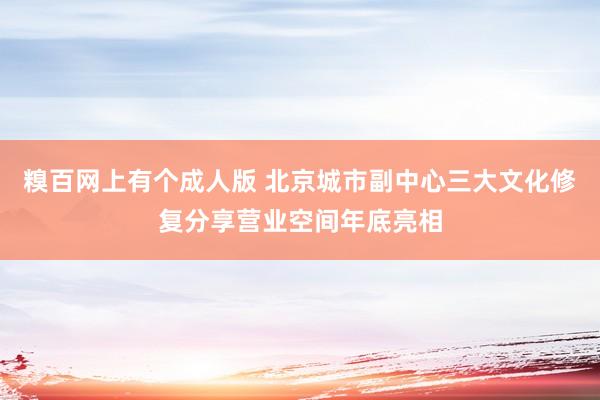 糗百网上有个成人版 北京城市副中心三大文化修复分享营业空间年底亮相